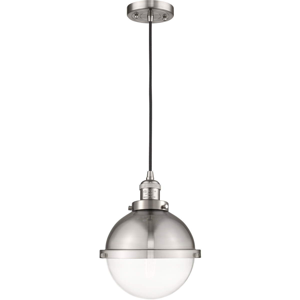 Innovations Lighting 201C-SN-HFS-82-SN-LED Franklin Restoration Hampden LED 9 inch Brushed Satin Nickel Mini Pendant Ceiling Light in Clear Glass