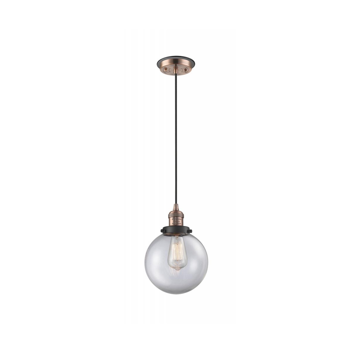 Innovations Lighting 201CBP-ACBK-G202-8 Franklin Restoration Large Beacon 1 Light 8 inch Antique Copper/Matte Black Mini Pendant Ceiling Light in Clea