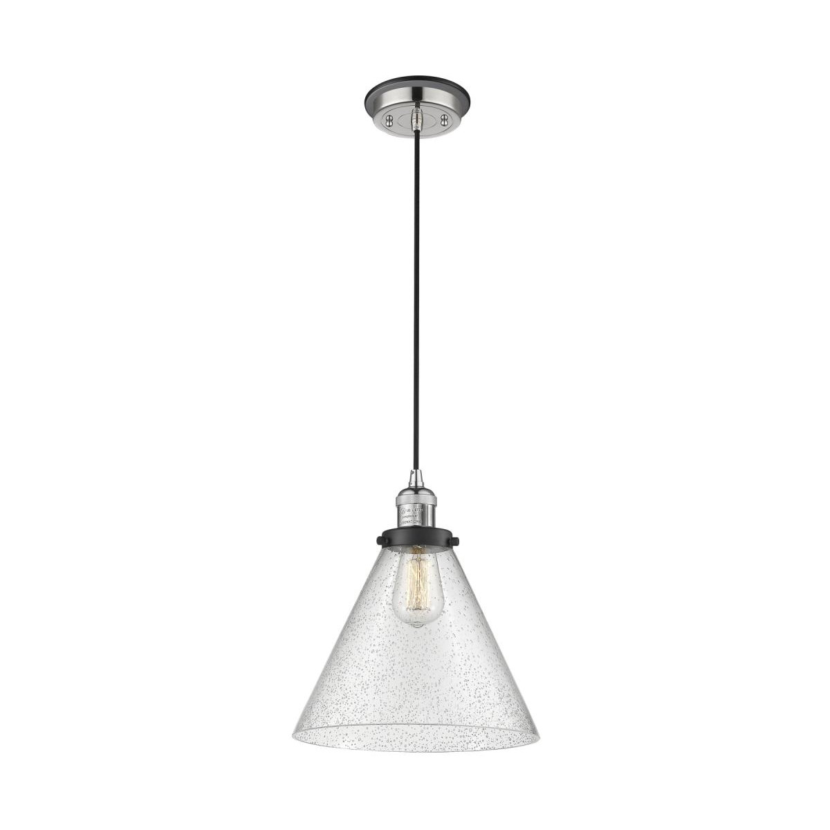 Innovations Lighting 201CBP-PNBK-G44-L Franklin Restoration X-Large Cone 1 Light 12 inch Polished Nickel/Matte Black Mini Pendant Ceiling Light in See