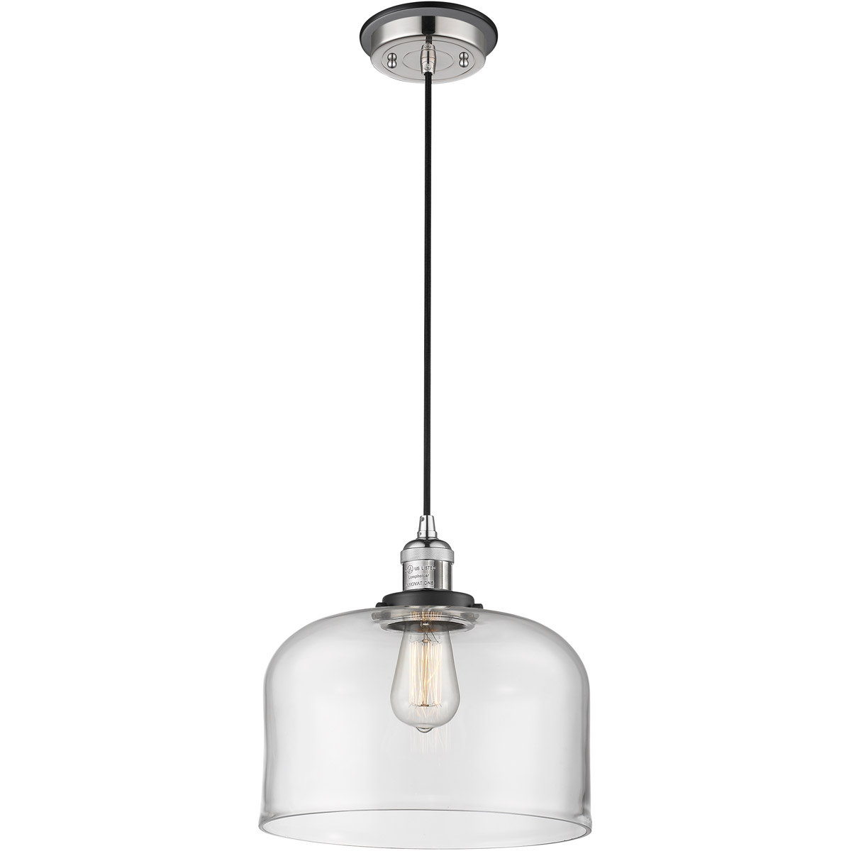 Innovations Lighting 201CBP-PNBK-G72-L Franklin Restoration X-Large Bell 1 Light 12 inch Polished Nickel/Matte Black Mini Pendant Ceiling Light in Cle