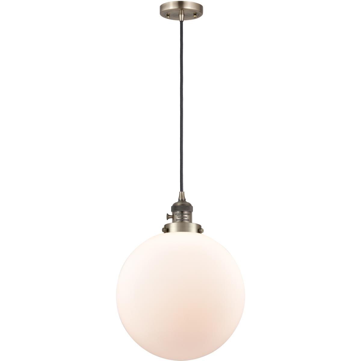 Innovations Lighting 201CSW-AB-G201-12-LED Franklin Restoration Beacon LED 12 inch Antique Brass Mini Pendant Ceiling Light in Matte White