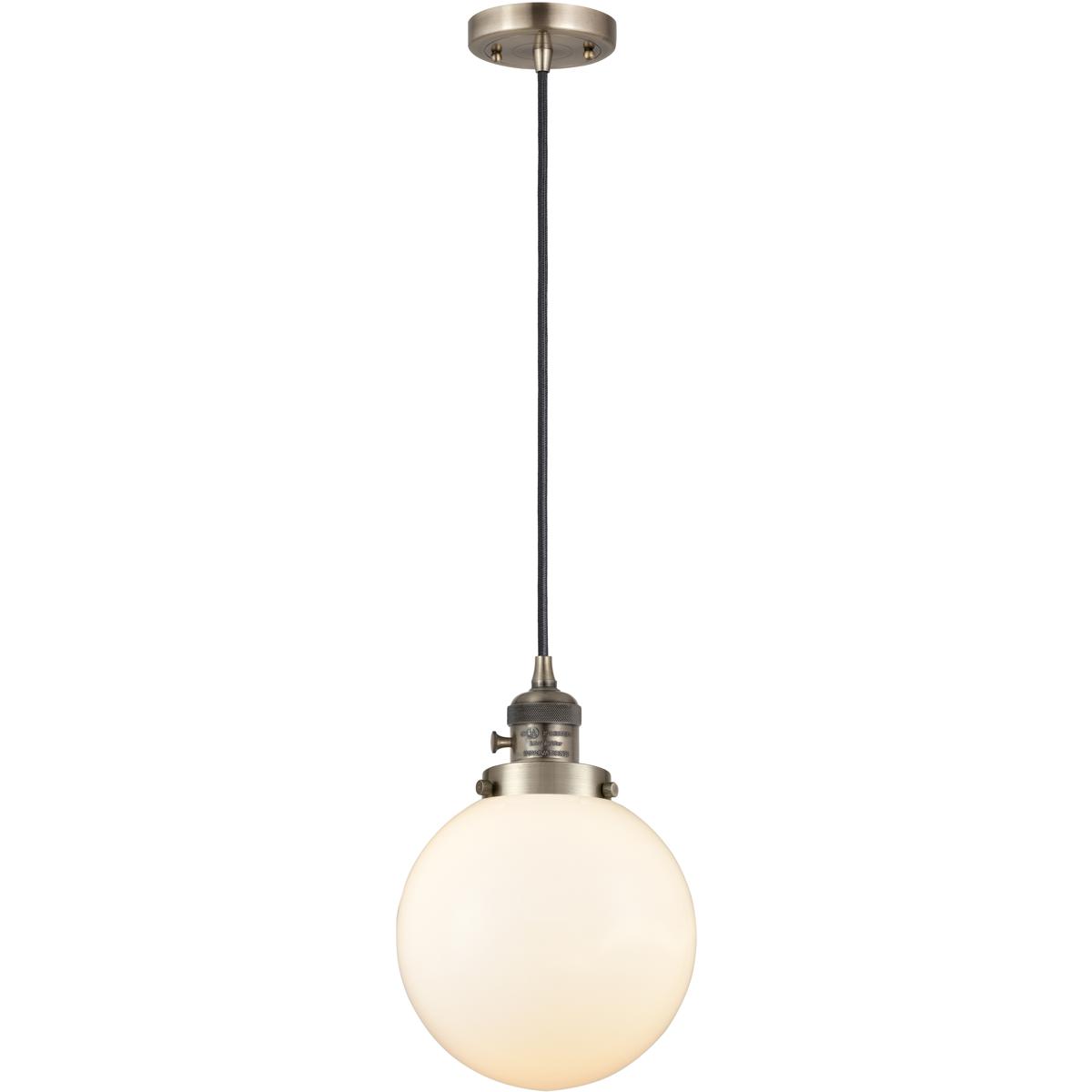 Innovations Lighting 201CSW-AB-G201-8-LED Franklin Restoration Beacon LED 8 inch Antique Brass Mini Pendant Ceiling Light in Matte White