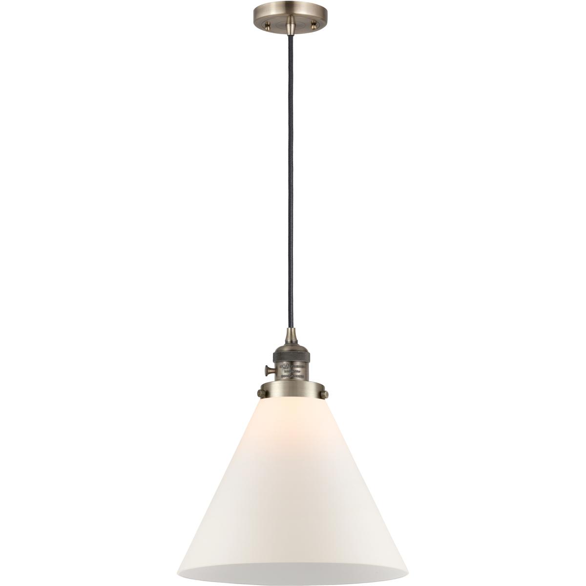 Innovations Lighting 201CSW-AB-G41-L-LED Franklin Restoration Cone LED 12 inch Antique Brass Mini Pendant Ceiling Light in Matte White
