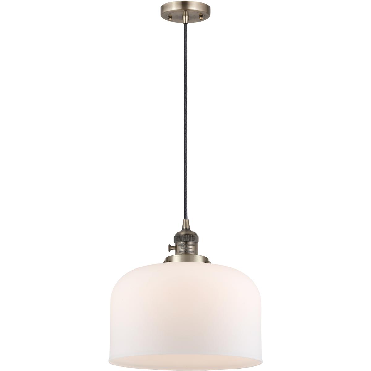 Innovations Lighting 201CSW-AB-G71-L-LED Franklin Restoration Bell LED 12 inch Antique Brass Mini Pendant Ceiling Light in Matte White