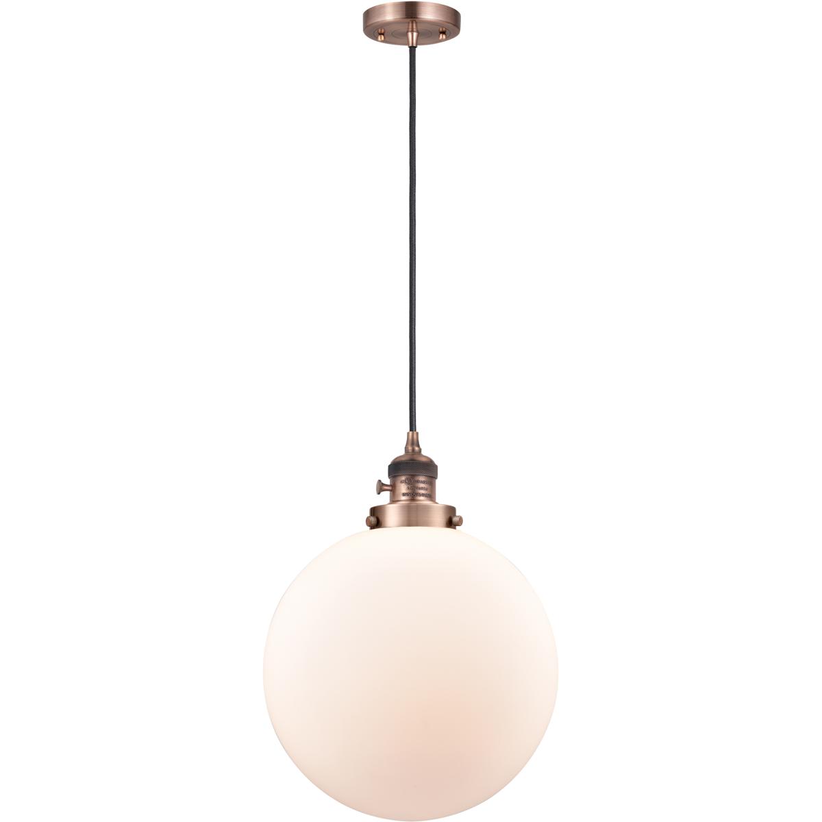 Innovations Lighting 201CSW-AC-G201-12-LED Franklin Restoration Beacon LED 12 inch Antique Copper Mini Pendant Ceiling Light in Matte White