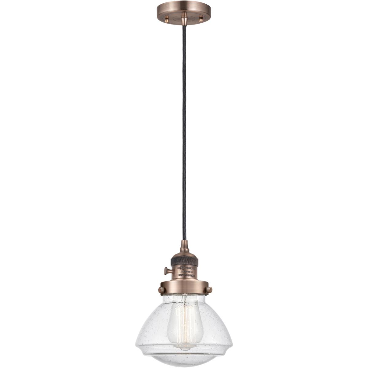 Innovations Lighting 201CSW-AC-G324 Franklin Restoration Olean 1 Light 6.75 inch Antique Copper Mini Pendant Ceiling Light in Incandescent, Seedy