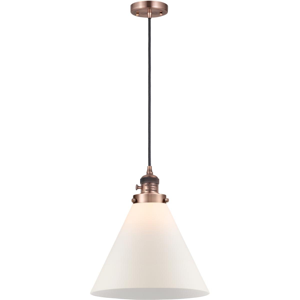 Innovations Lighting 201CSW-AC-G41-L Franklin Restoration Cone 1 Light 12 inch Antique Copper Mini Pendant Ceiling Light in Incandescent, Matte White