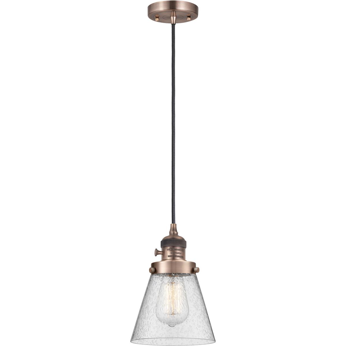 Innovations Lighting 201CSW-AC-G64 Franklin Restoration Cone 1 Light 6 inch Antique Copper Mini Pendant Ceiling Light in Incandescent, Seedy