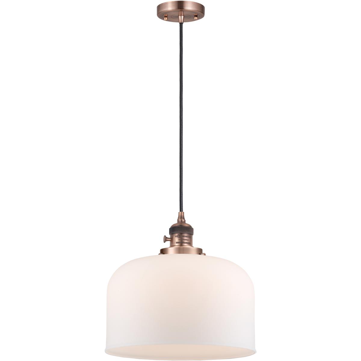 Innovations Lighting 201CSW-AC-G71-L Franklin Restoration Bell 1 Light 12 inch Antique Copper Mini Pendant Ceiling Light in Incandescent, Matte White