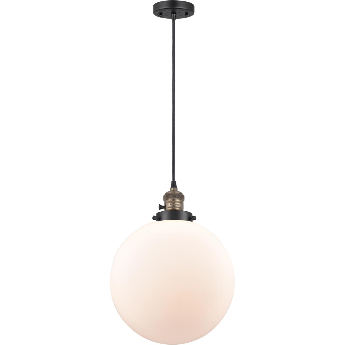 Innovations Lighting 201CSW-BAB-G201-12-LED Franklin Restoration Beacon LED 12 inch Black Antique Brass Mini Pendant Ceiling Light in Matte White