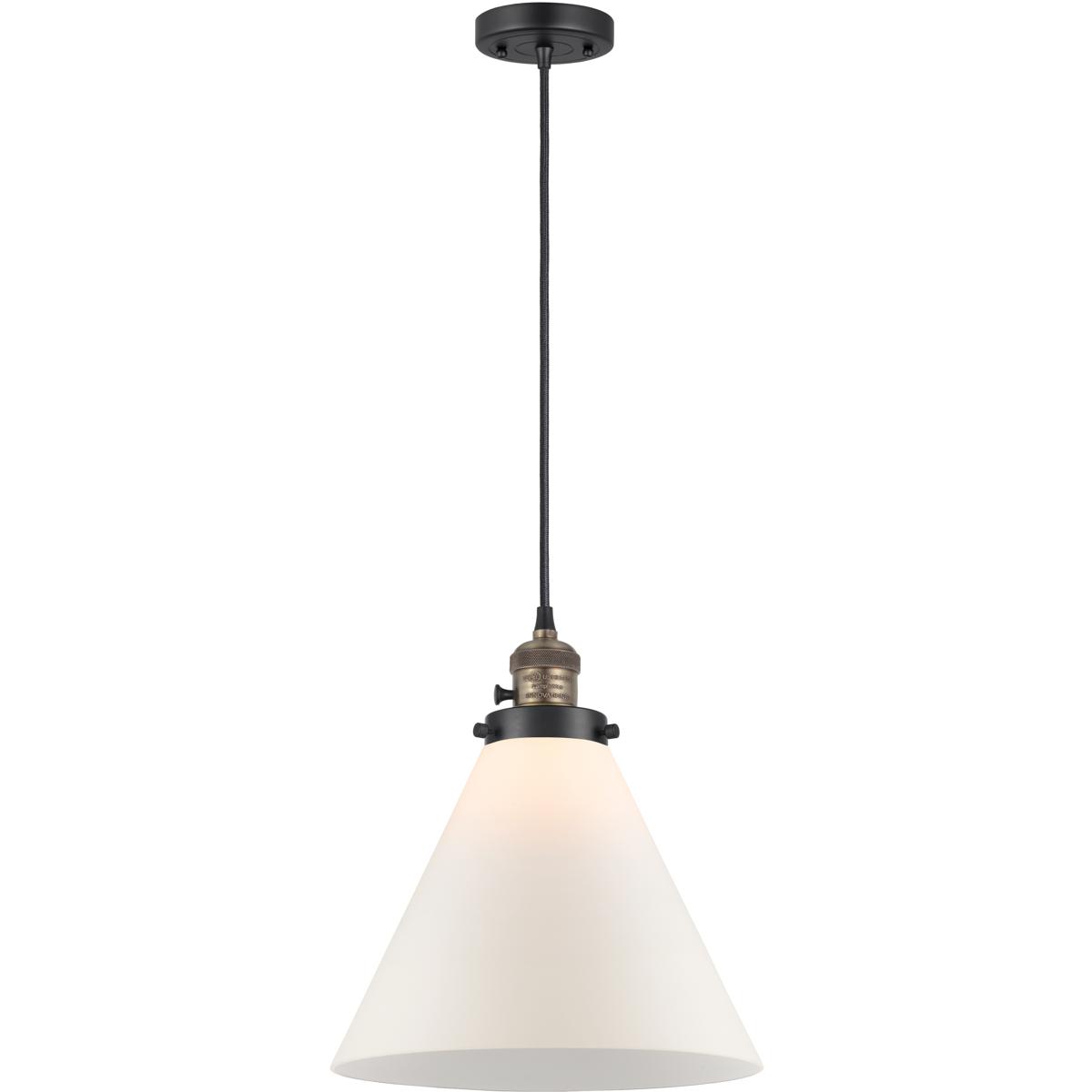 Innovations Lighting 201CSW-BAB-G41-L-LED Franklin Restoration Cone LED 12 inch Black Antique Brass Mini Pendant Ceiling Light in Matte White