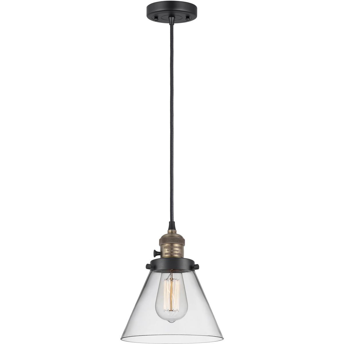 Innovations Lighting 201CSW-BAB-G42 Franklin Restoration Cone 1 Light 8 inch Black Antique Brass Mini Pendant Ceiling Light in Incandescent, Clear
