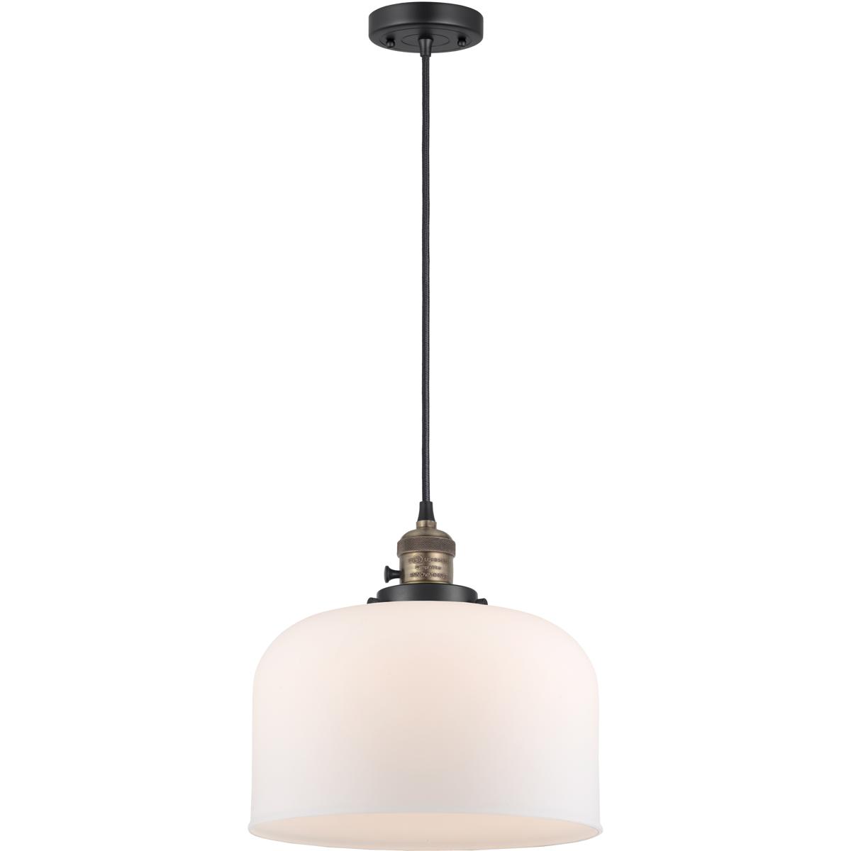 Innovations Lighting 201CSW-BAB-G71-L-LED Franklin Restoration Bell LED 12 inch Black Antique Brass Mini Pendant Ceiling Light in Matte White