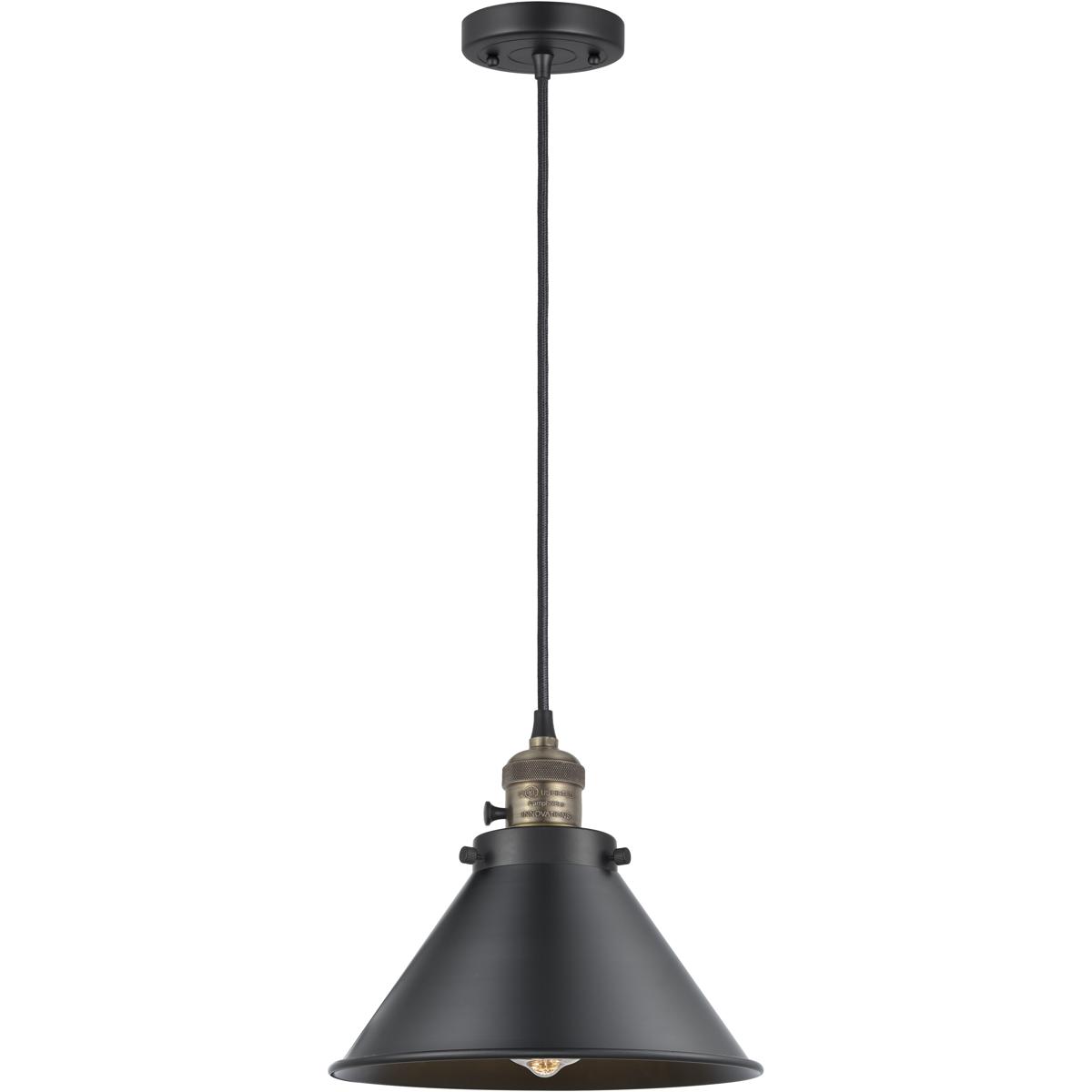 Innovations Lighting 201CSW-BAB-M10-BK Franklin Restoration Briarcliff 1 Light 10 inch Black Antique Brass Mini Pendant Ceiling Light in Incandescent