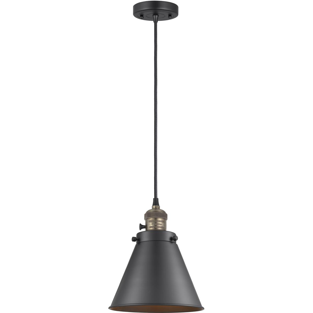 Innovations Lighting 201CSW-BAB-M13-BK Franklin Restoration Appalachian 1 Light 8 inch Black Antique Brass Mini Pendant Ceiling Light in Incandescent