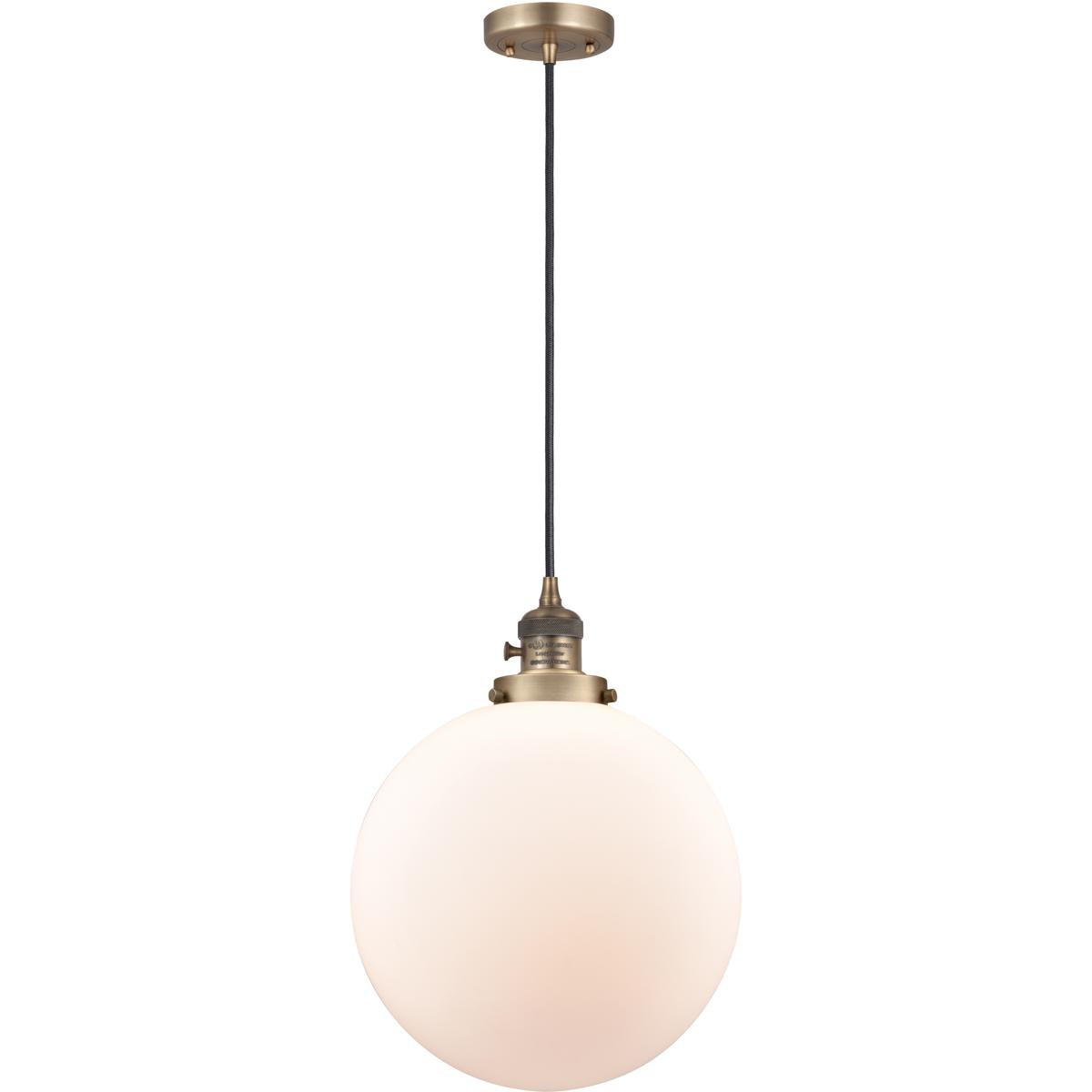 Innovations Lighting 201CSW-BB-G201-12-LED Franklin Restoration Beacon LED 12 inch Brushed Brass Mini Pendant Ceiling Light in Matte White