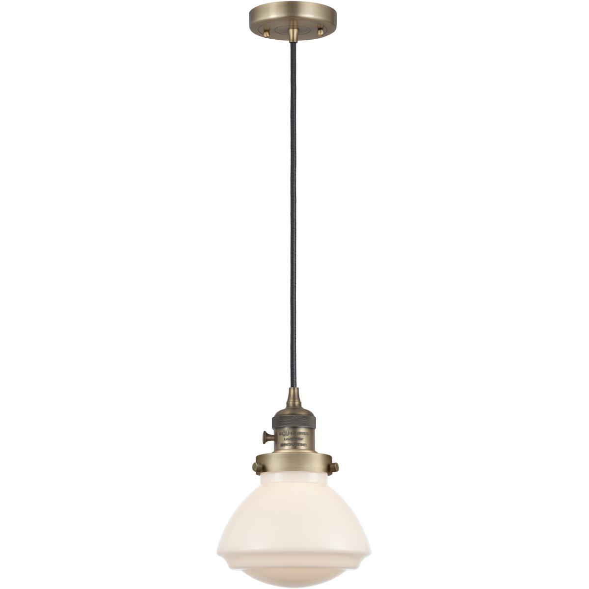 Innovations Lighting 201CSW-BB-G321 Franklin Restoration Olean 1 Light 6.75 inch Brushed Brass Mini Pendant Ceiling Light in Incandescent, Matte White