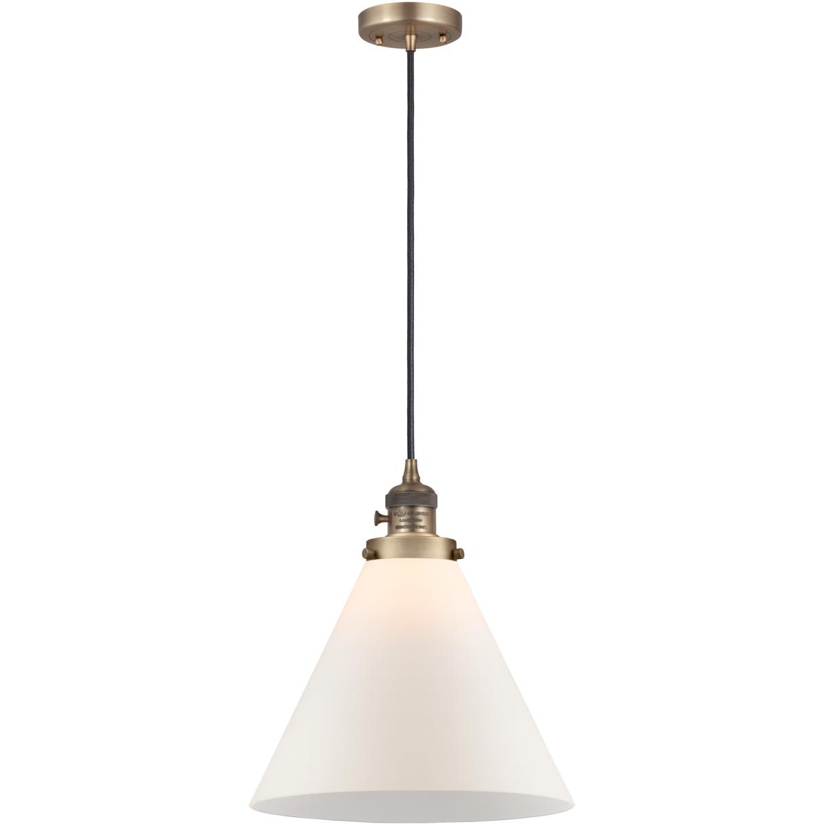 Innovations Lighting 201CSW-BB-G41-L-LED Franklin Restoration Cone LED 12 inch Brushed Brass Mini Pendant Ceiling Light in Matte White