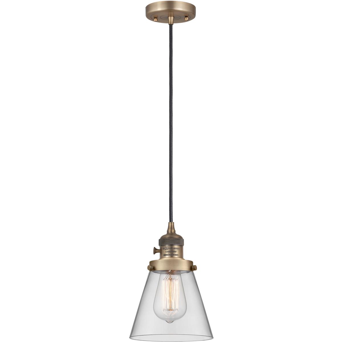 Innovations Lighting 201CSW-BB-G62-LED Franklin Restoration Cone LED 6 inch Brushed Brass Mini Pendant Ceiling Light in Clear