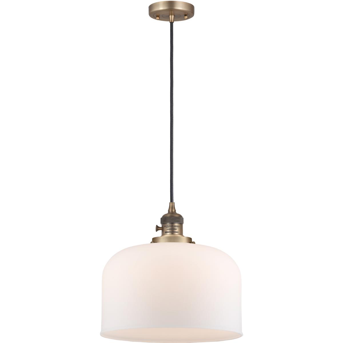 Innovations Lighting 201CSW-BB-G71-L Franklin Restoration Bell 1 Light 12 inch Brushed Brass Mini Pendant Ceiling Light in Incandescent, Matte White