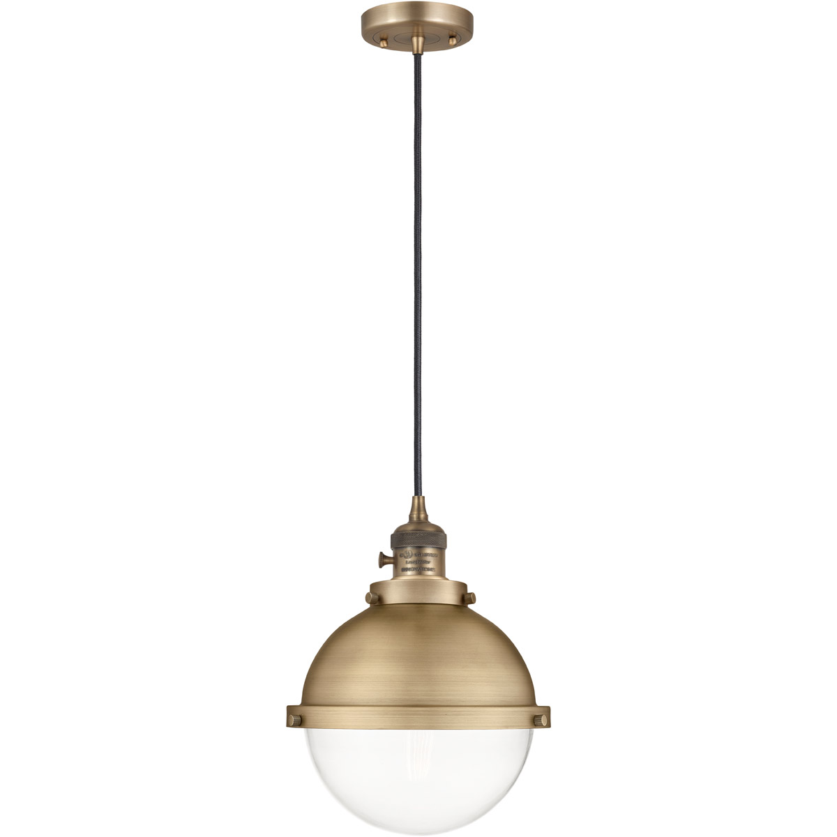 Innovations Lighting 201CSW-BB-HFS-82-BB Franklin Restoration Hampden 1 Light 9 inch Brushed Brass Mini Pendant Ceiling Light in Clear Glass