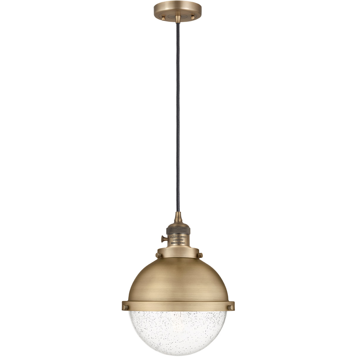 Innovations Lighting 201CSW-BB-HFS-84-BB Franklin Restoration Hampden 1 Light 9 inch Brushed Brass Mini Pendant Ceiling Light in Seedy Glass