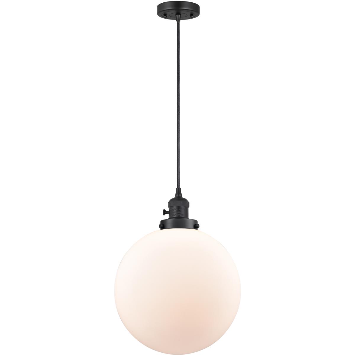 Innovations Lighting 201CSW-BK-G201-12 Franklin Restoration Beacon 1 Light 12 inch Matte Black Mini Pendant Ceiling Light in Incandescent, Matte White