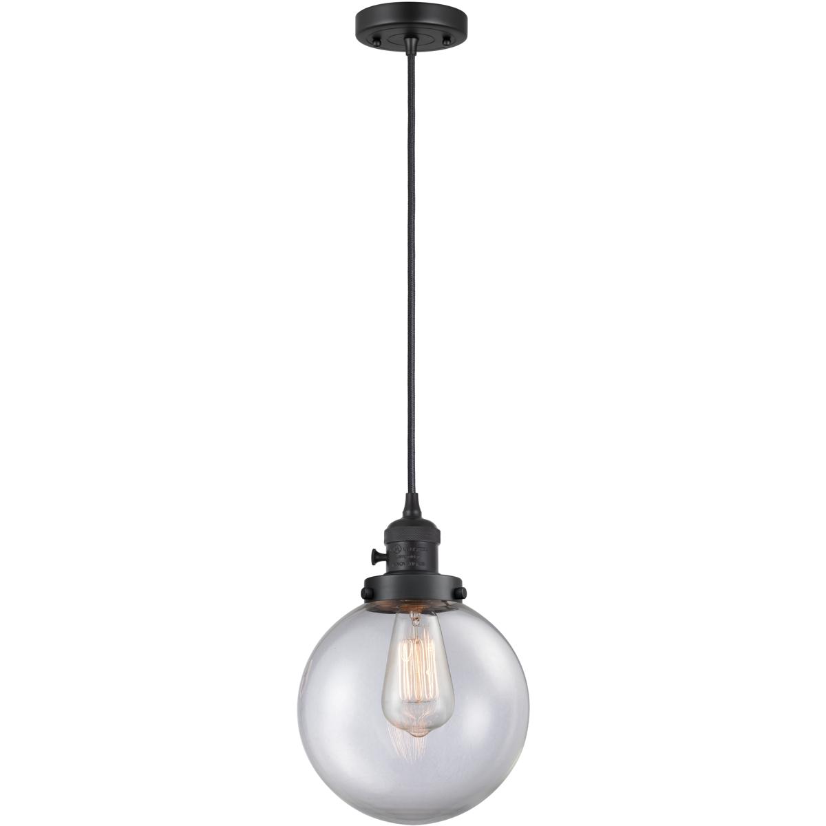 Innovations Lighting 201CSW-BK-G202-8 Franklin Restoration Beacon 1 Light 8 inch Matte Black Mini Pendant Ceiling Light in Incandescent, Clear