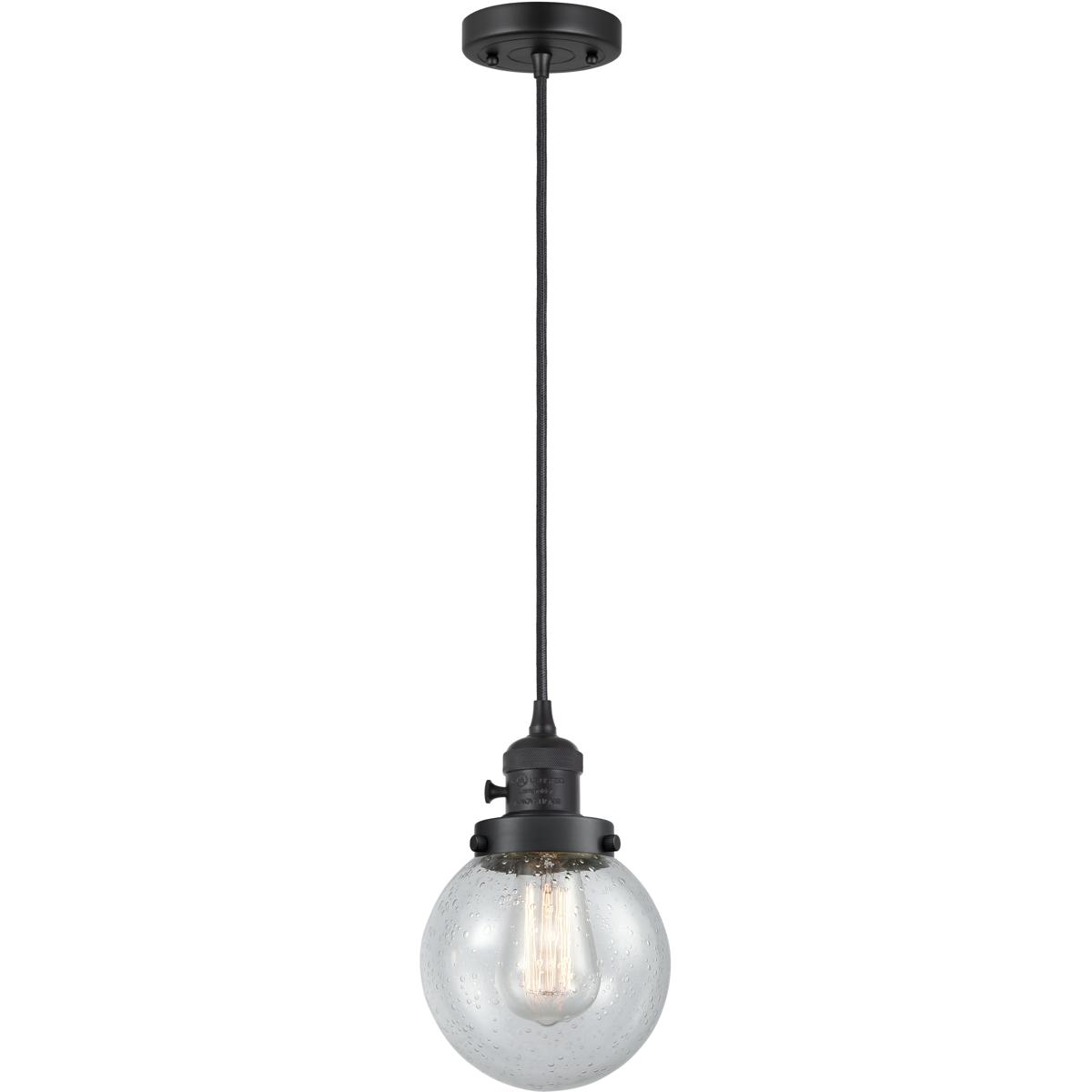 Innovations Lighting 201CSW-BK-G204-6 Franklin Restoration Beacon 1 Light 6 inch Matte Black Mini Pendant Ceiling Light in Incandescent, Seedy