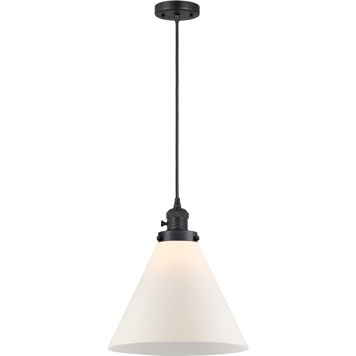 Innovations Lighting 201CSW-BK-G41-L Franklin Restoration Cone 1 Light 12 inch Matte Black Mini Pendant Ceiling Light in Incandescent, Matte White