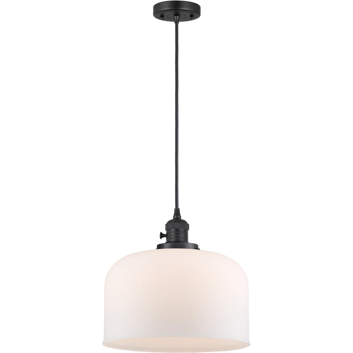 Innovations Lighting 201CSW-BK-G71-L-LED Franklin Restoration Bell LED 12 inch Matte Black Mini Pendant Ceiling Light in Matte White
