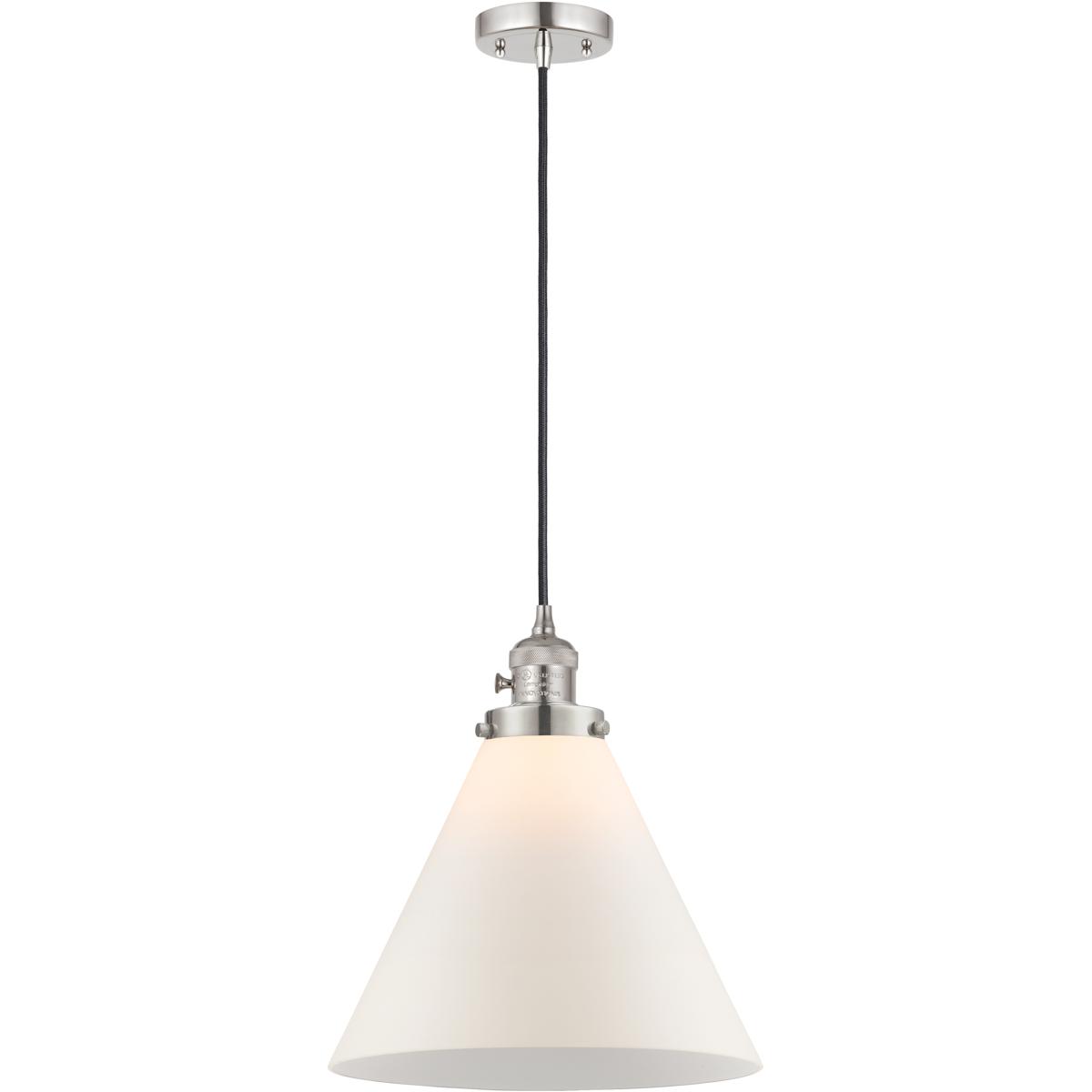 Innovations Lighting 201CSW-PN-G41-L Franklin Restoration Cone 1 Light 12 inch Polished Nickel Mini Pendant Ceiling Light in Incandescent, Matte White