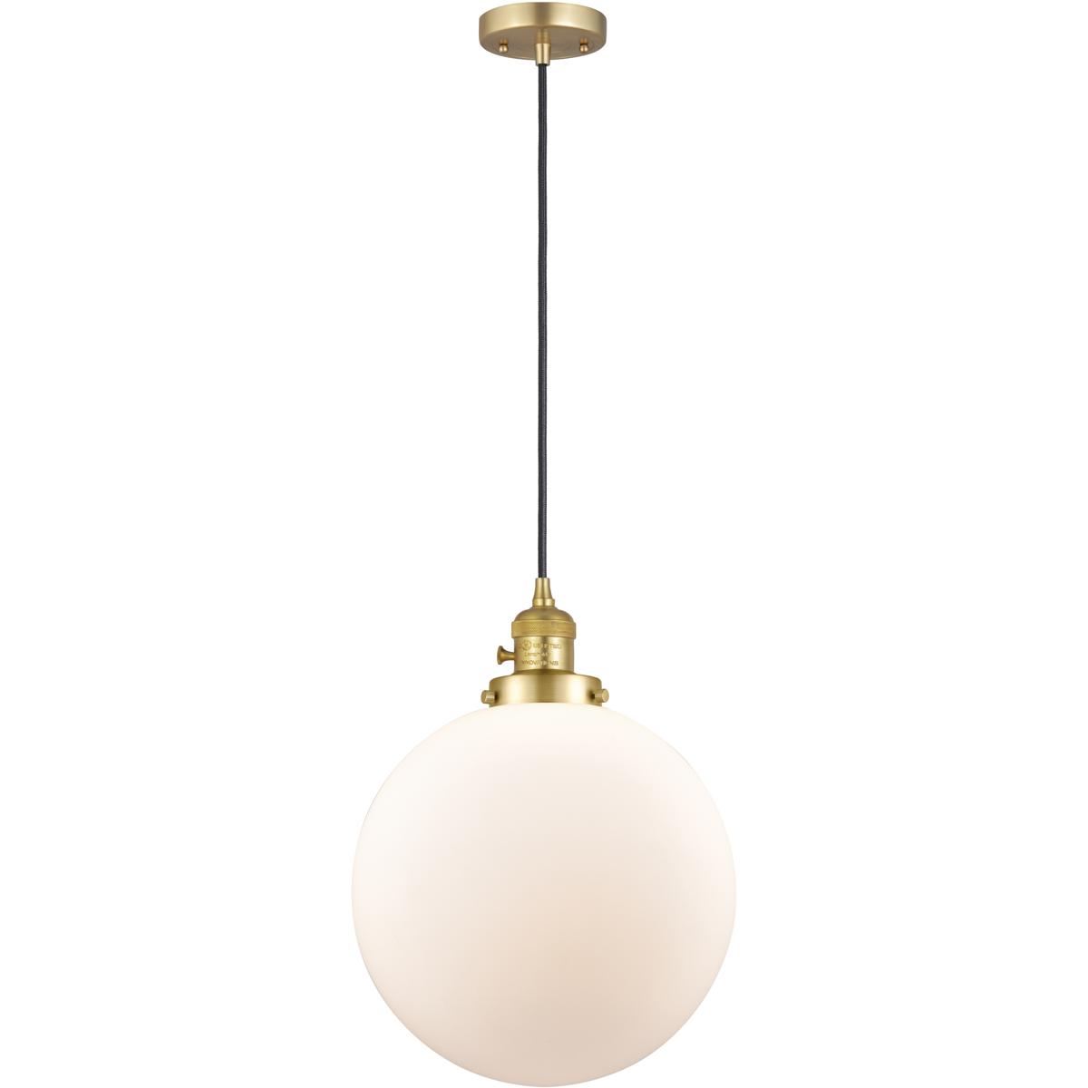 Innovations Lighting 201CSW-SG-G201-12 Franklin Restoration Beacon 1 Light 12 inch Satin Gold Mini Pendant Ceiling Light in Incandescent, Matte White