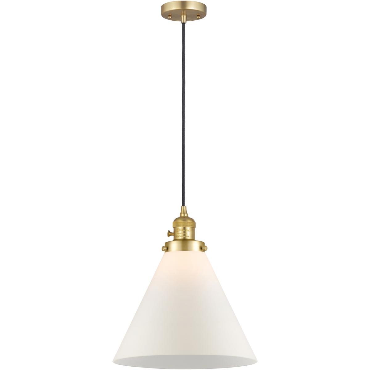 Innovations Lighting 201CSW-SG-G41-L-LED Franklin Restoration Cone LED 12 inch Satin Gold Mini Pendant Ceiling Light in Matte White