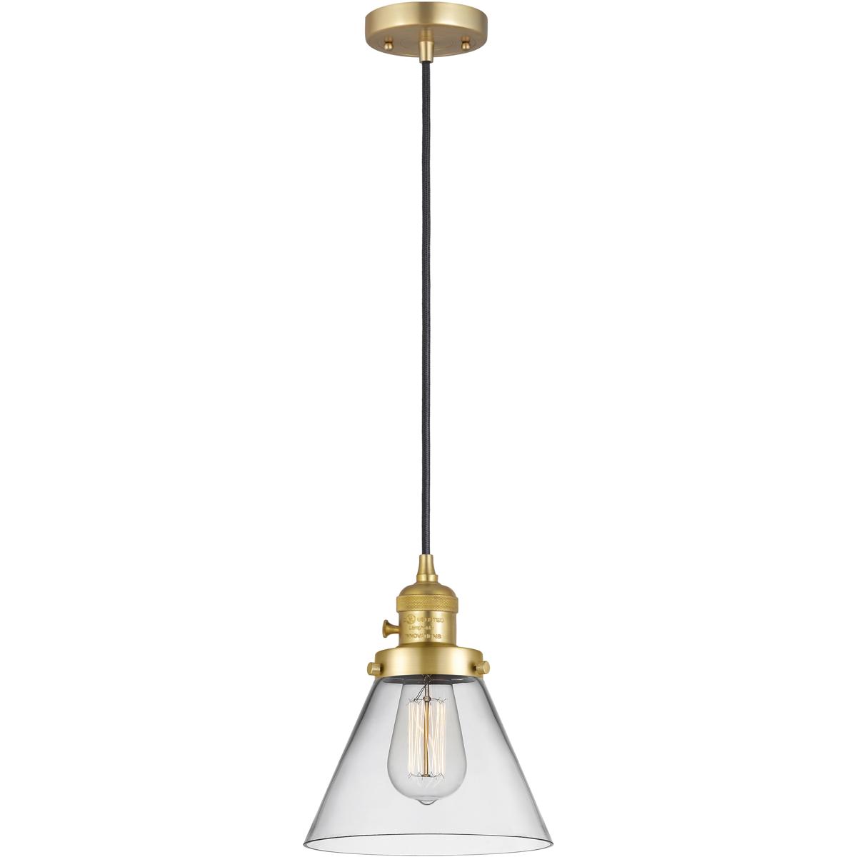 Innovations Lighting 201CSW-SG-G42 Franklin Restoration Cone 1 Light 8 inch Satin Gold Mini Pendant Ceiling Light in Incandescent, Clear