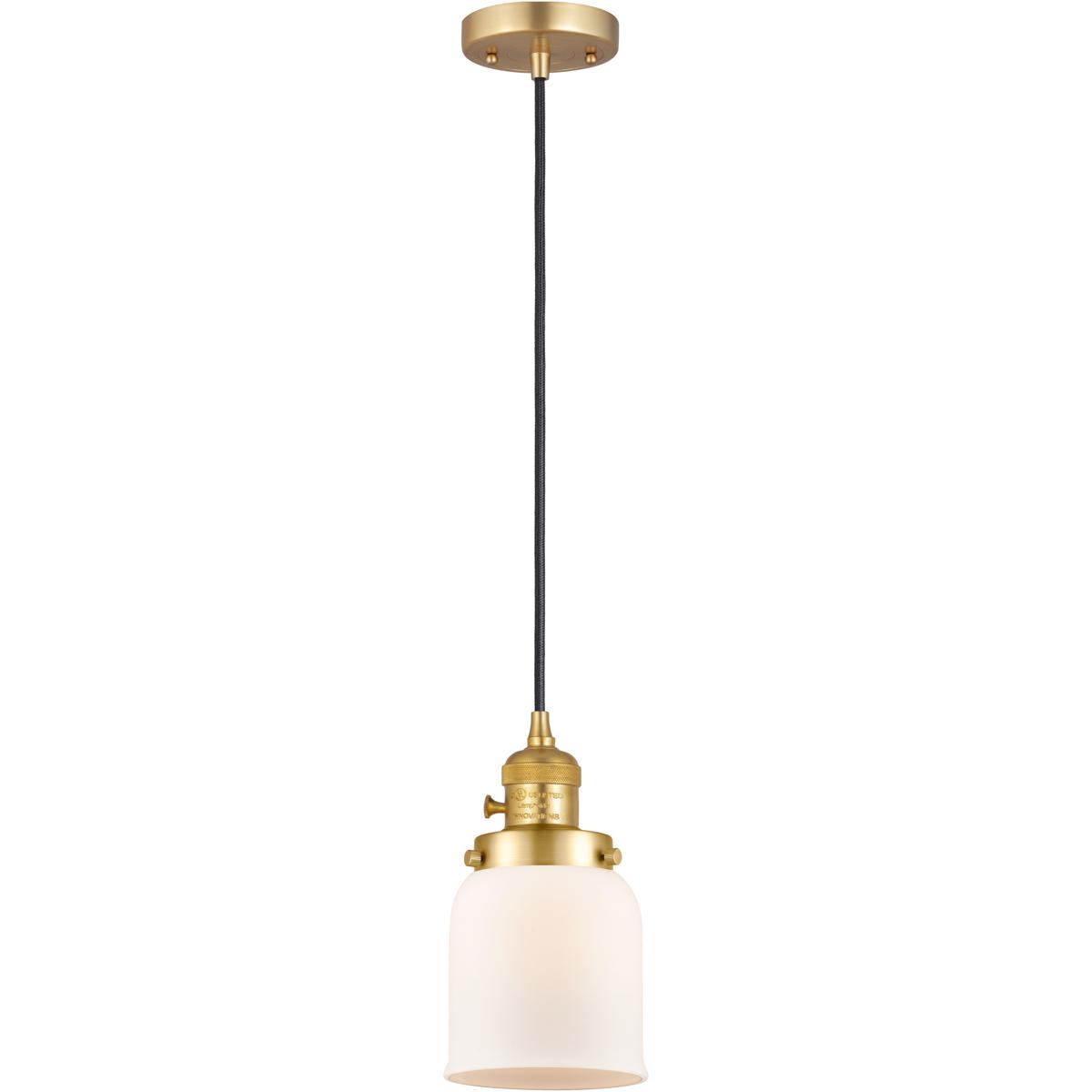 Innovations Lighting 201CSW-SG-G51 Franklin Restoration Bell 1 Light 5 inch Satin Gold Mini Pendant Ceiling Light in Incandescent, Matte White