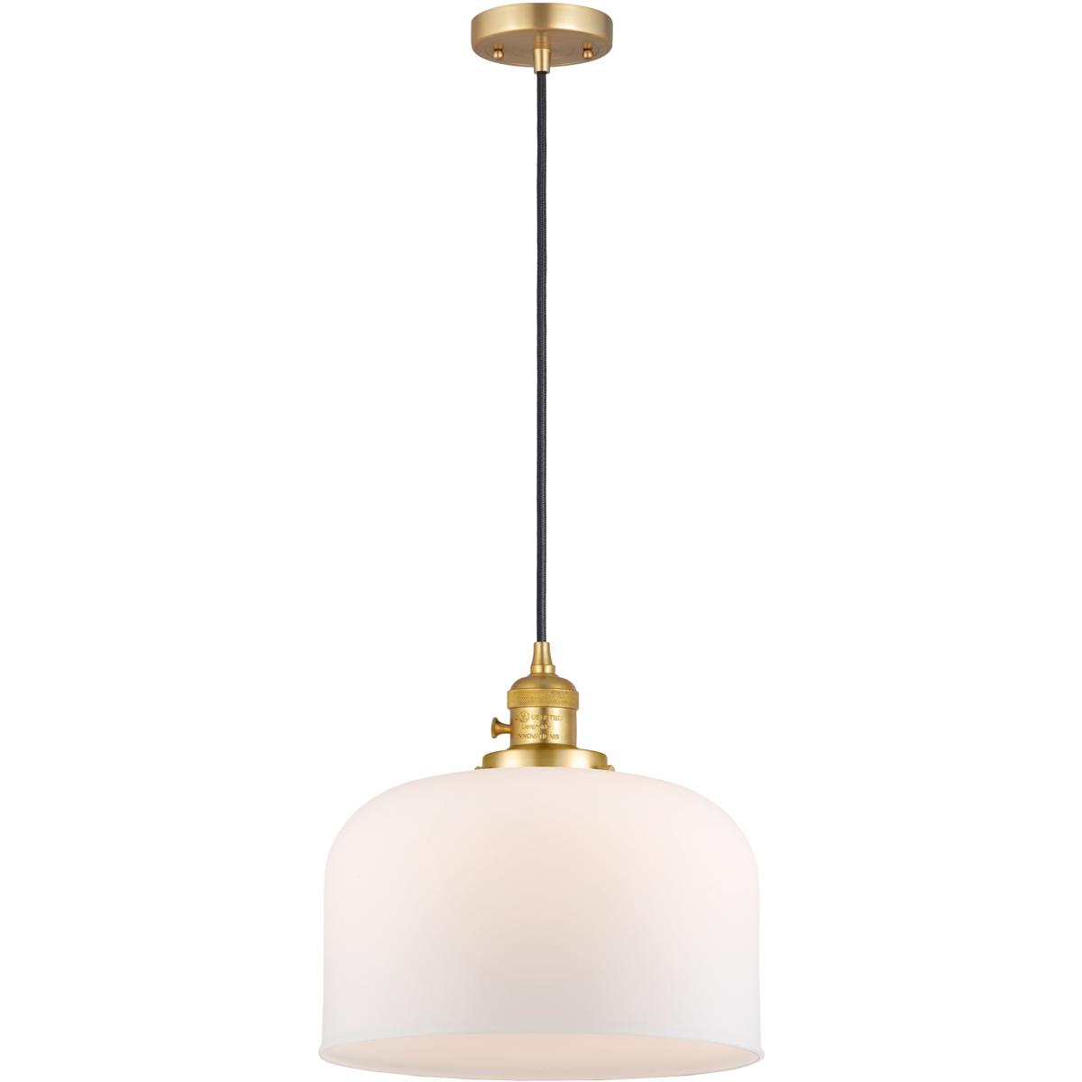 Innovations Lighting 201CSW-SG-G71-L Franklin Restoration Bell 1 Light 12 inch Satin Gold Mini Pendant Ceiling Light in Incandescent, Matte White