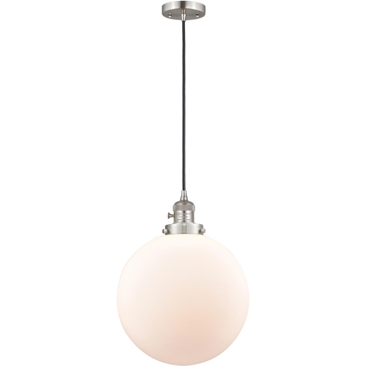 Innovations Lighting 201CSW-SN-G201-12-LED Franklin Restoration Beacon LED 12 inch Brushed Satin Nickel Mini Pendant Ceiling Light in Matte White