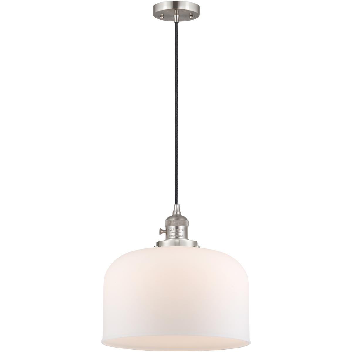 Innovations Lighting 201CSW-SN-G71-L-LED Franklin Restoration Bell LED 12 inch Brushed Satin Nickel Mini Pendant Ceiling Light in Matte White