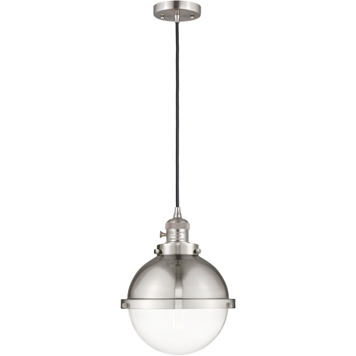 Innovations Lighting 201CSW-SN-HFS-82-SN Franklin Restoration Hampden 1 Light 9 inch Brushed Satin Nickel Mini Pendant Ceiling Light in Clear Glass