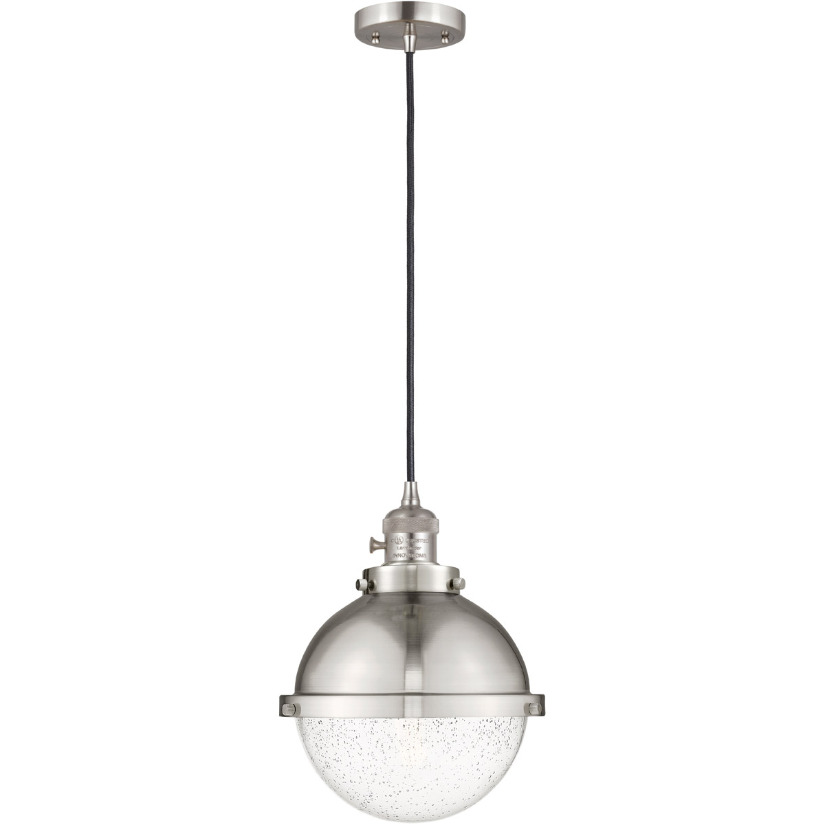 Innovations Lighting 201CSW-SN-HFS-84-SN Franklin Restoration Hampden 1 Light 9 inch Brushed Satin Nickel Mini Pendant Ceiling Light in Seedy Glass