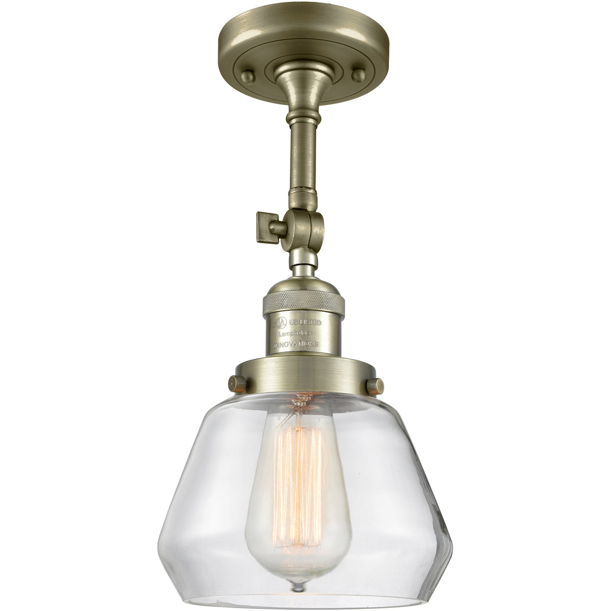 Innovations Lighting 201F-AB-G172-LED Franklin Restoration Fulton LED 7 inch Antique Brass Semi-Flush Mount Ceiling Light in Clear Glass, Franklin Res