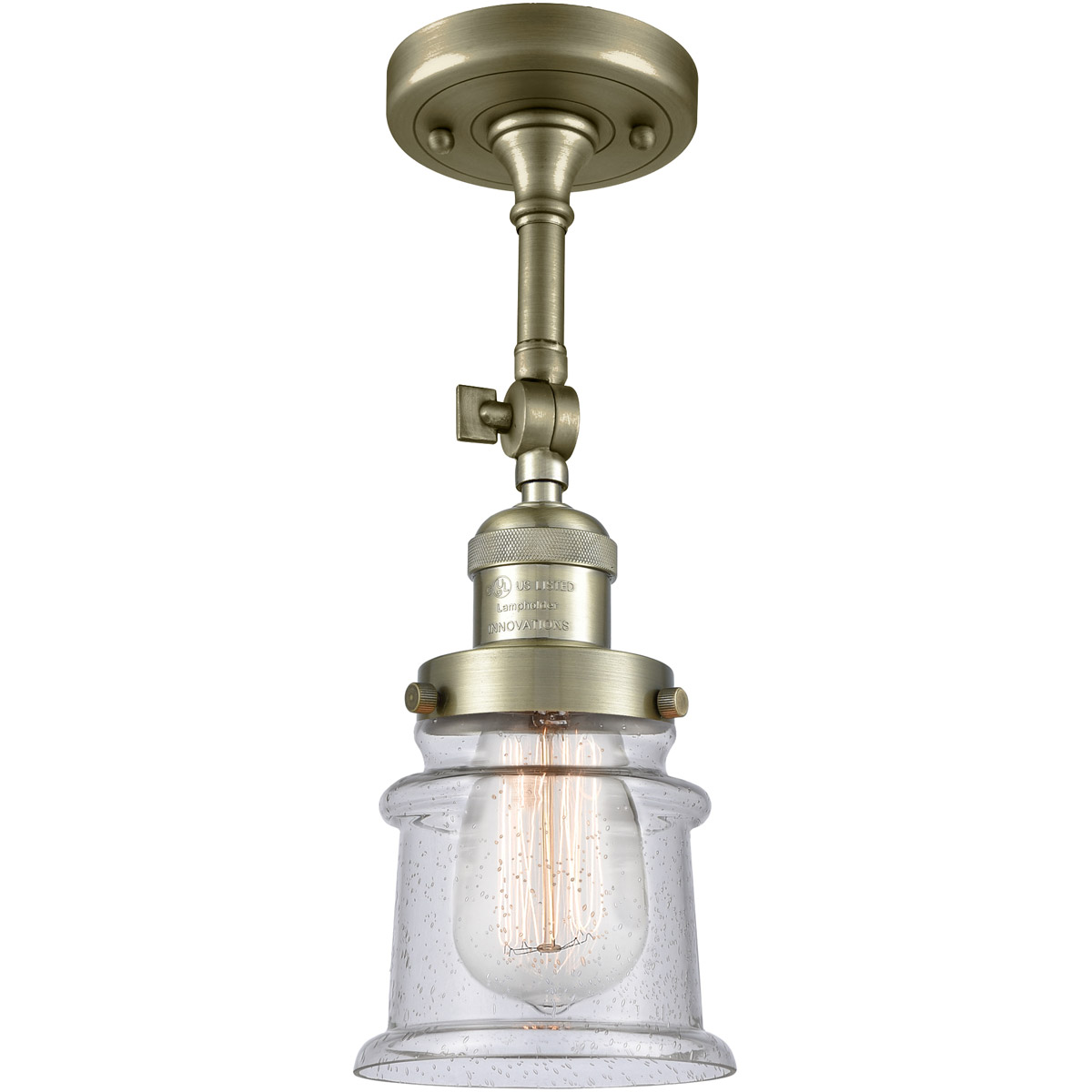 Innovations Lighting 201F-AB-G184S Franklin Restoration Small Canton 1 Light 6 inch Antique Brass Semi-Flush Mount Ceiling Light in Incandescent, Seed