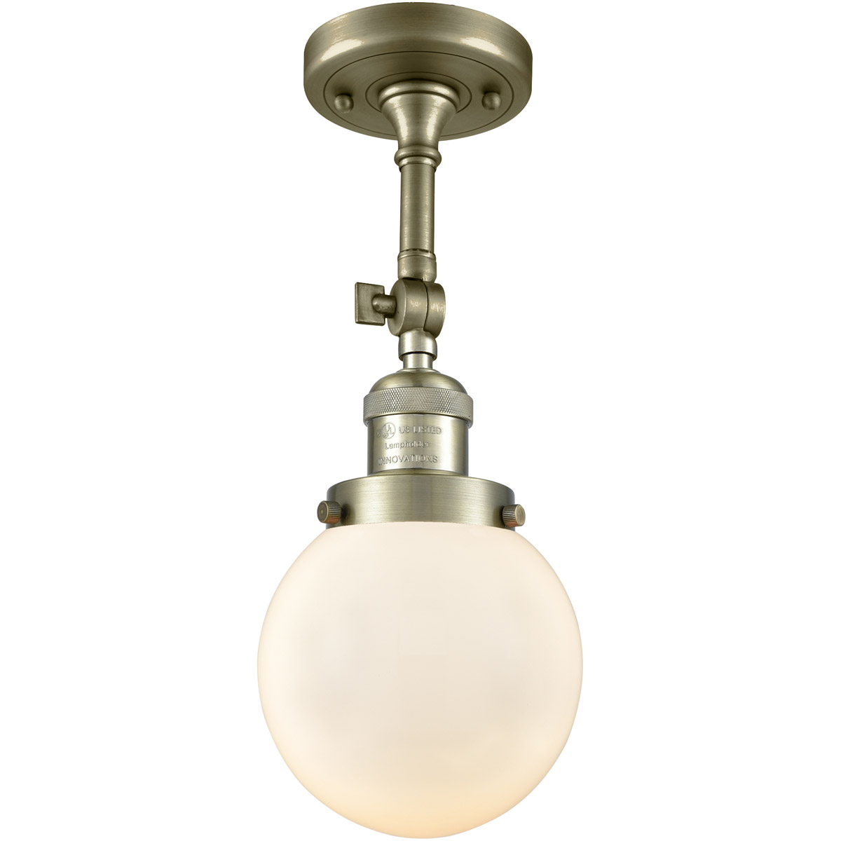 Innovations Lighting 201F-AB-G201-6 Franklin Restoration Beacon 1 Light 6 inch Antique Brass Semi-Flush Mount Ceiling Light in Cased Matte White Glass