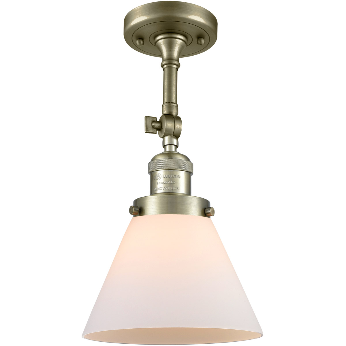 Innovations Lighting 201F-AB-G41 Franklin Restoration Large Cone 1 Light 8 inch Antique Brass Semi-Flush Mount Ceiling Light in Incandescent, Matte Wh