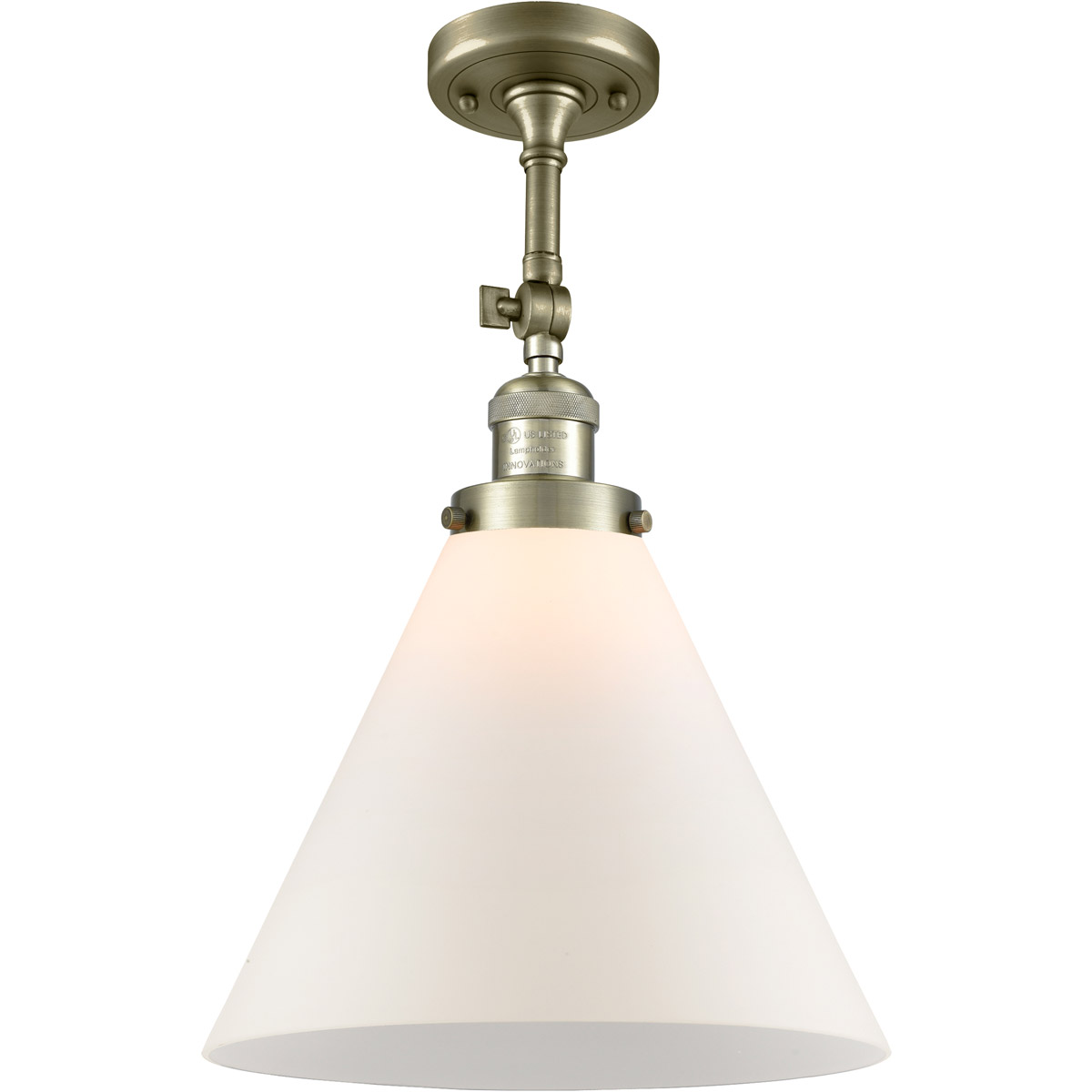 Innovations Lighting 201F-AB-G41-L-LED Franklin Restoration X-Large Cone LED 12 inch Antique Brass Semi-Flush Mount Ceiling Light in Matte White Glass