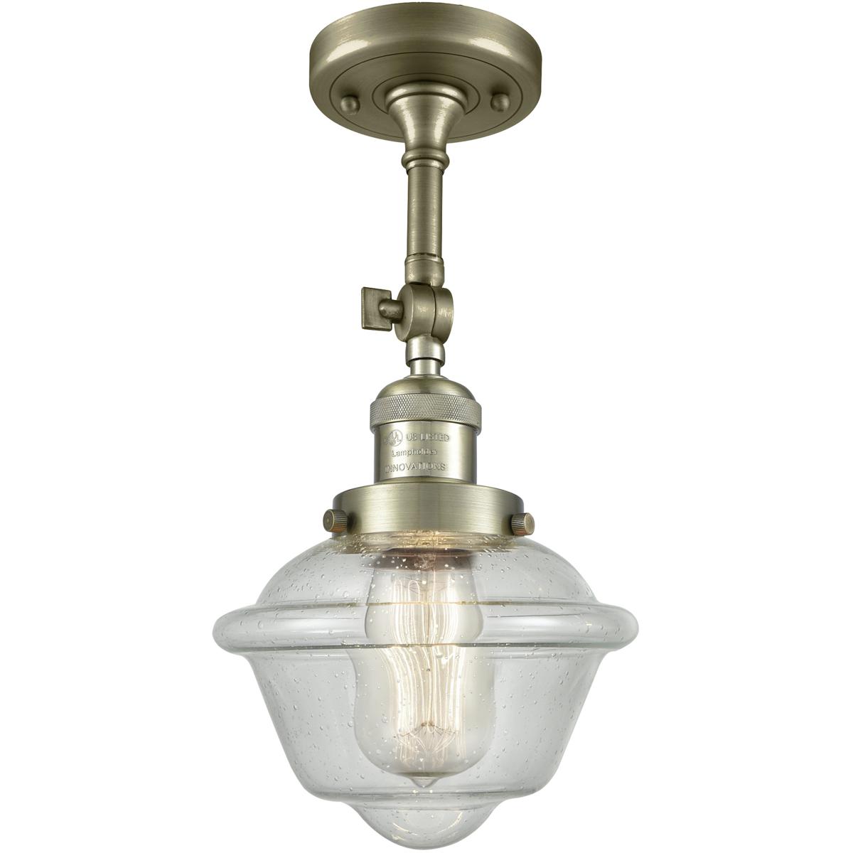 Innovations Lighting 201F-AB-G534 Franklin Restoration Small Oxford 1 Light 8 inch Antique Brass Semi-Flush Mount Ceiling Light in Incandescent, Seedy