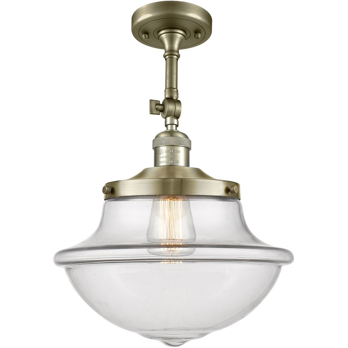Innovations Lighting 201F-AB-G542 Franklin Restoration Large Oxford 1 Light 12 inch Antique Brass Semi-Flush Mount Ceiling Light, Franklin Restoration