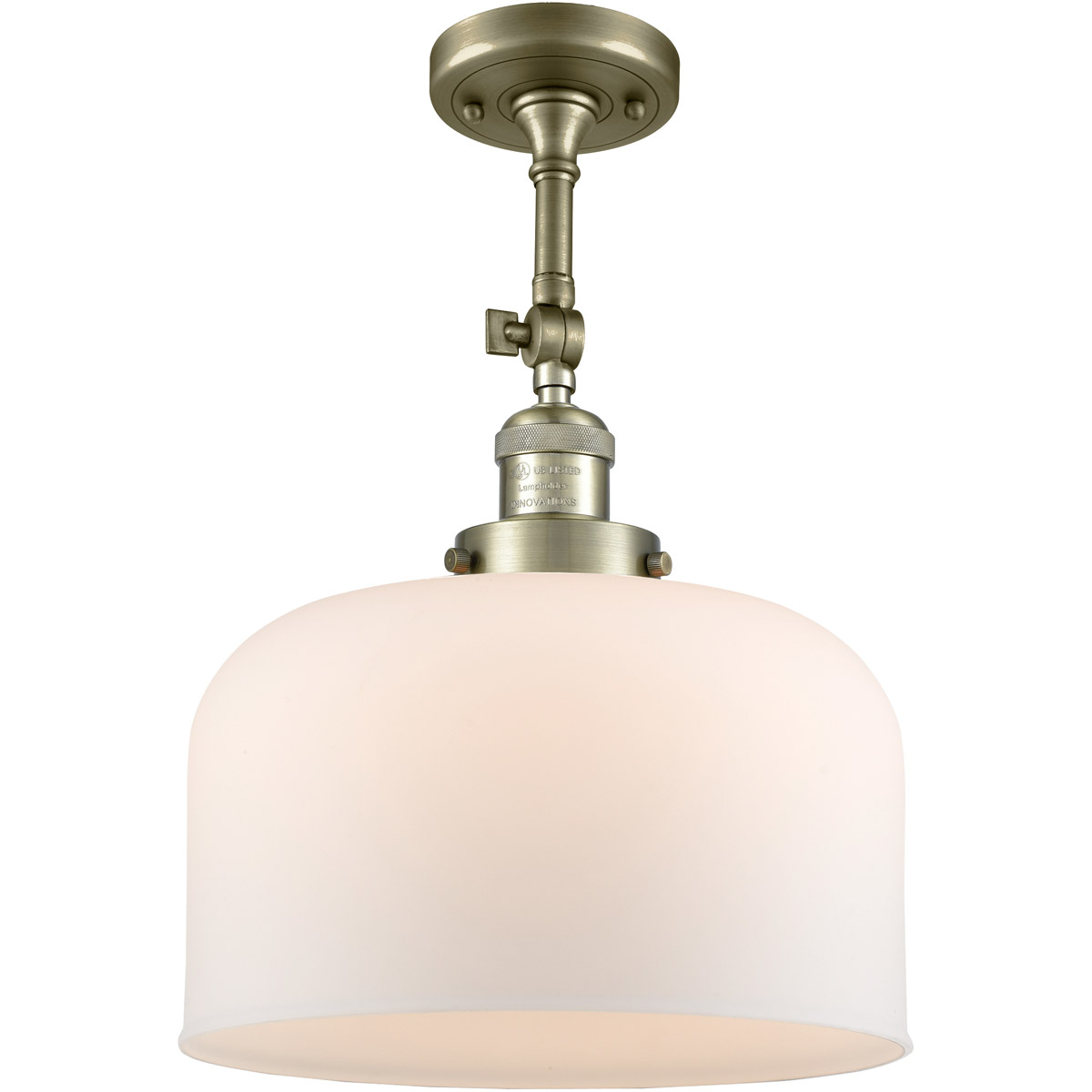 Innovations Lighting 201F-AB-G71-L-LED Franklin Restoration X-Large Bell LED 12 inch Antique Brass Semi-Flush Mount Ceiling Light in Matte White Glass