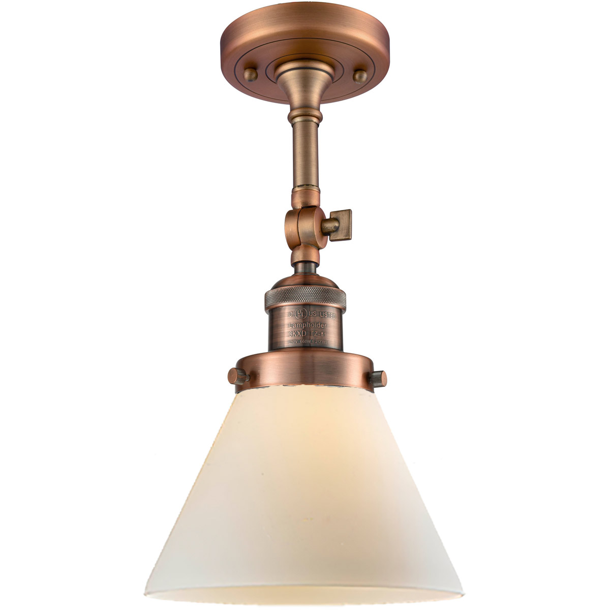 Innovations Lighting 201F-AC-G41-LED Franklin Restoration Large Cone LED 8 inch Antique Copper Semi-Flush Mount Ceiling Light in Matte White Glass, Fr